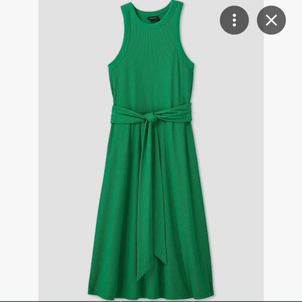 Who What Wear Kelly Green Ribbed Belted Dress with Pockets